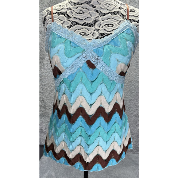 Vtg 90s Y2k Rampage Large Tank Top Babydoll Crocheted Blue Green 70's Lace Fariy - Picture 1 of 12